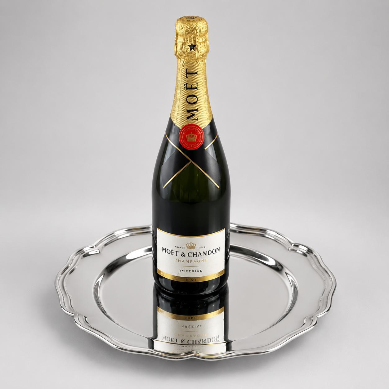 Round Silver Nickel Victorian Serving Tray | 30cm Mirror Finish Drinks Platter