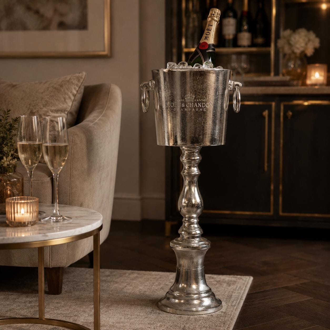 Moët & Chandon Floor Standing Champagne Ice Bucket | Raw Cast Aluminium Wine Cooler