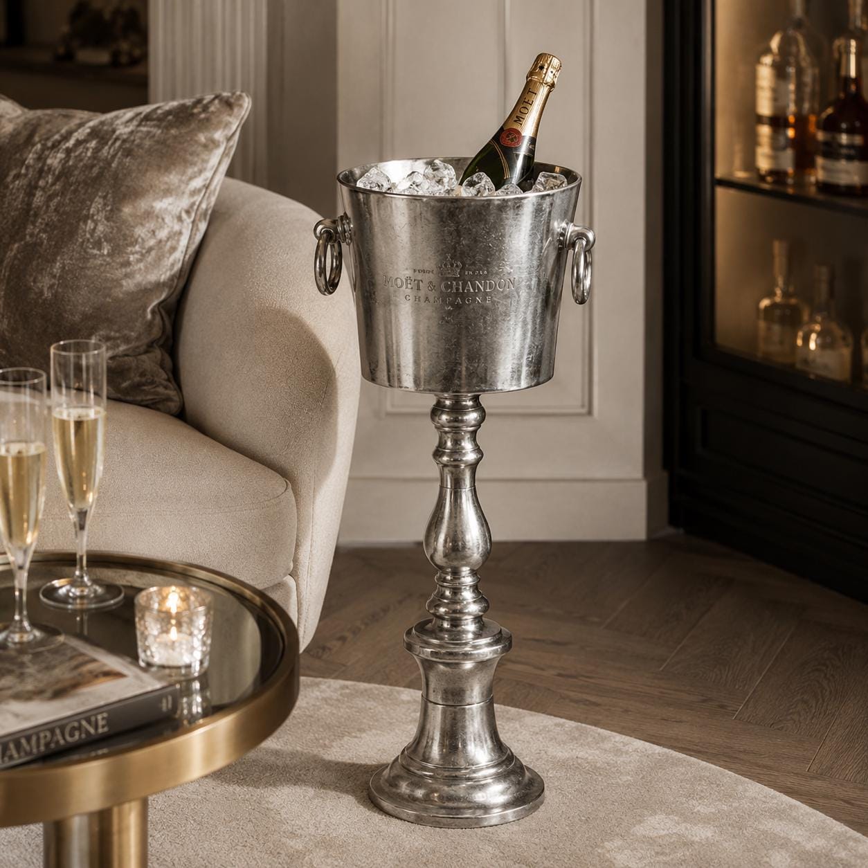 Moët & Chandon Floor Standing Champagne Ice Bucket | Raw Cast Aluminium Wine Cooler