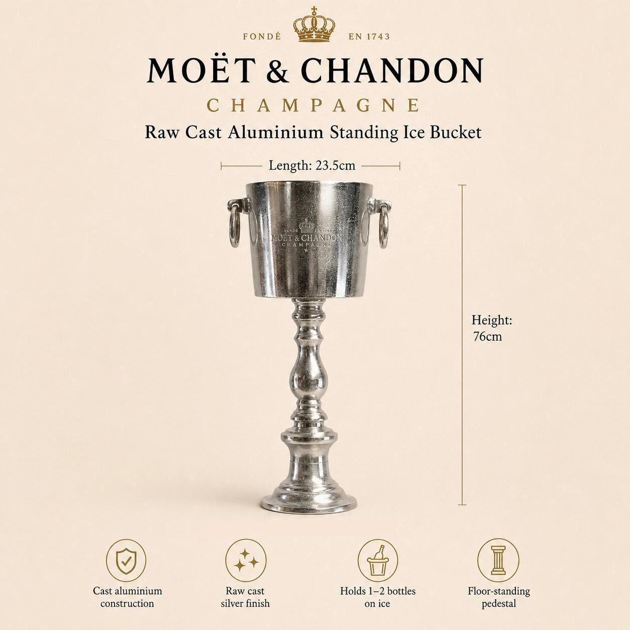 Moët & Chandon Floor Standing Champagne Ice Bucket | Raw Cast Aluminium Wine Cooler