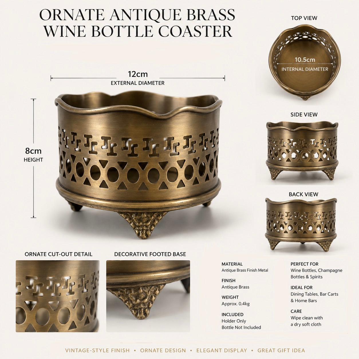 Luxury Vintage Antique Brass Wine Holder Ornante Bottle Stand Barware