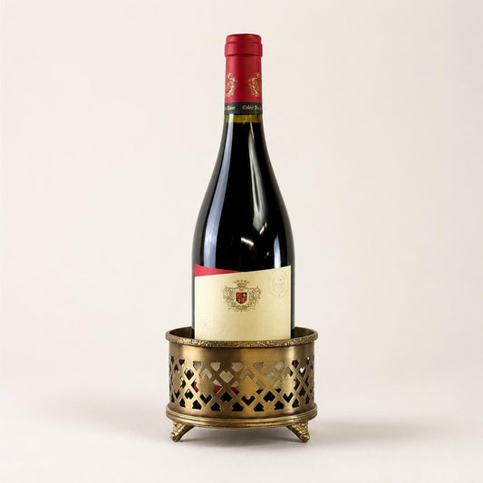 Antique Brass Wine Bottle Holder | Ornate Vintage Barware Stand