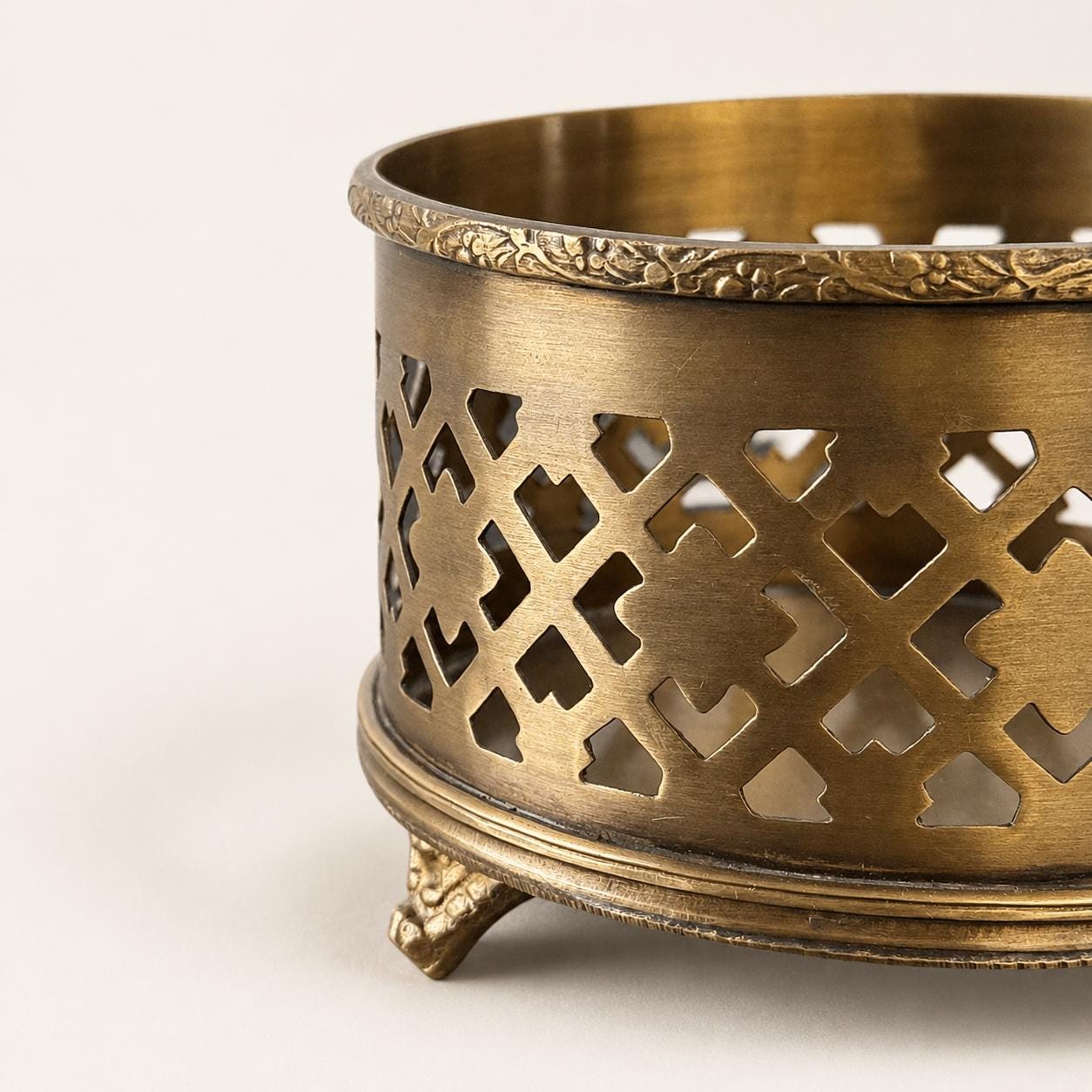 Antique Brass Wine Bottle Holder | Ornate Vintage Barware Stand