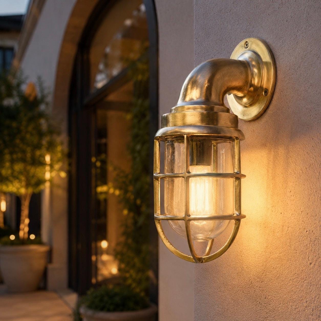 Beachamwell - Raw Solid Brass Swan Neck Outdoor & Bathroom Wall Light ~ 10.5 Inch