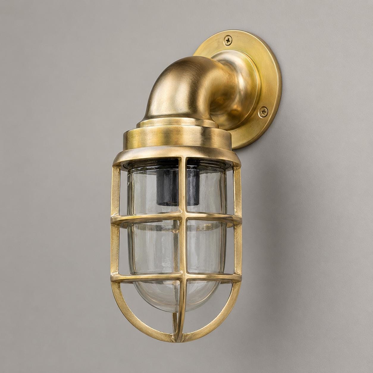 Beachamwell - Raw Solid Brass Swan Neck Outdoor & Bathroom Wall Light ~ 10.5 Inch