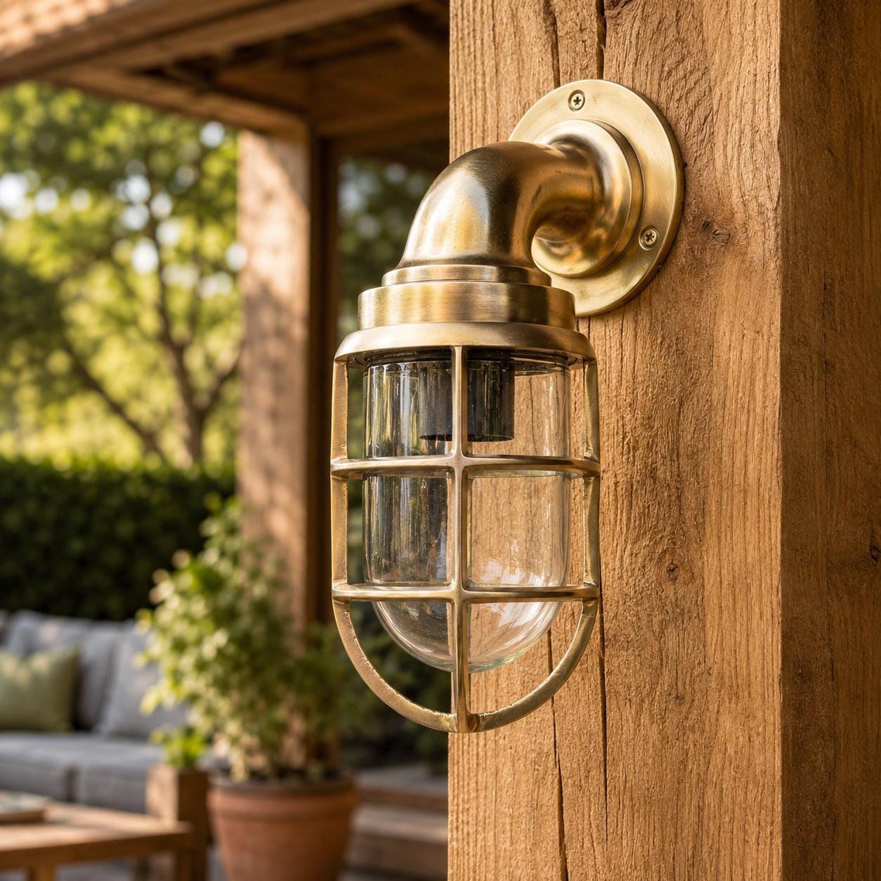 Beachamwell - Raw Solid Brass Swan Neck Outdoor & Bathroom Wall Light ~ 10.5 Inch