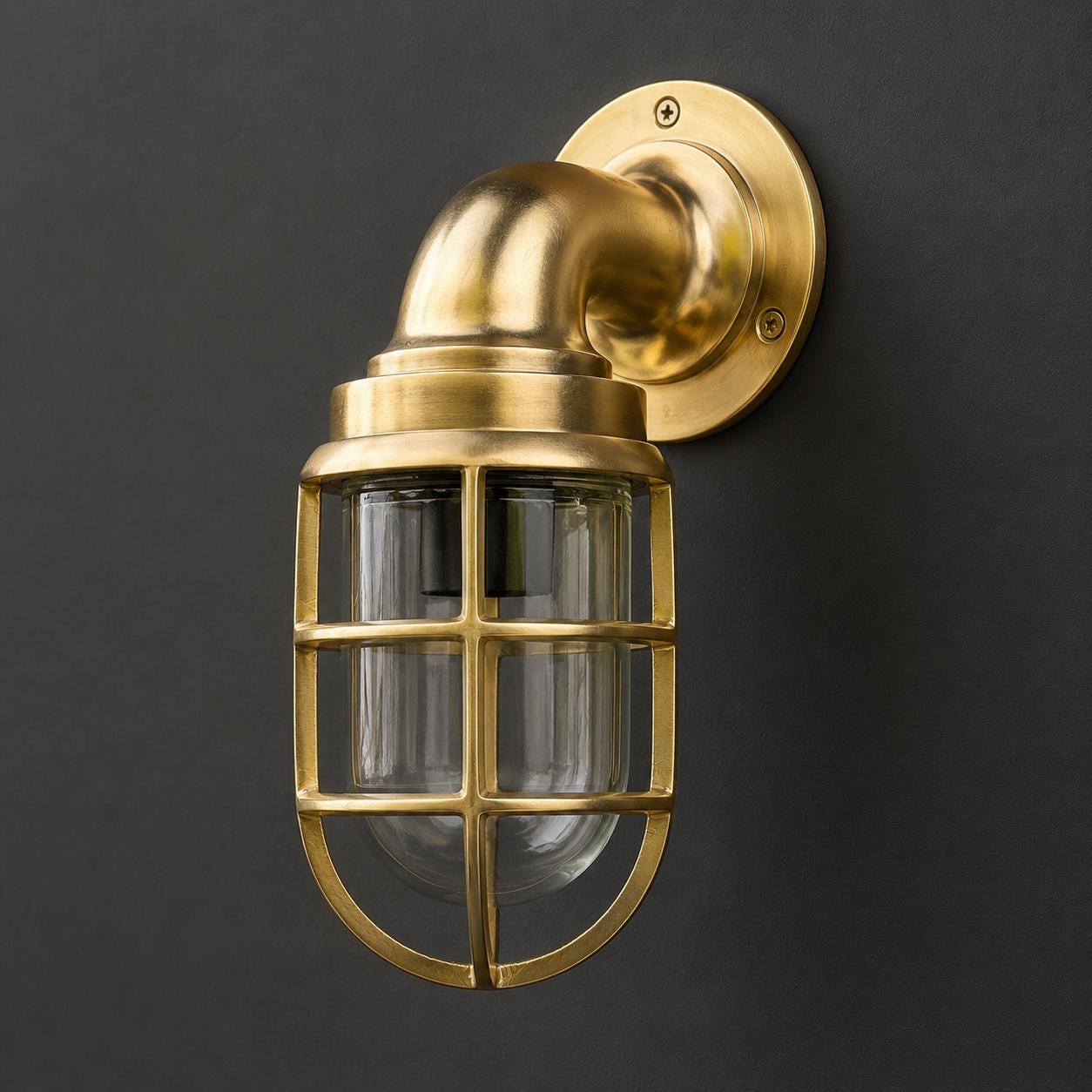 Beachamwell - Raw Solid Brass Swan Neck Outdoor & Bathroom Wall Light ~ 10.5 Inch