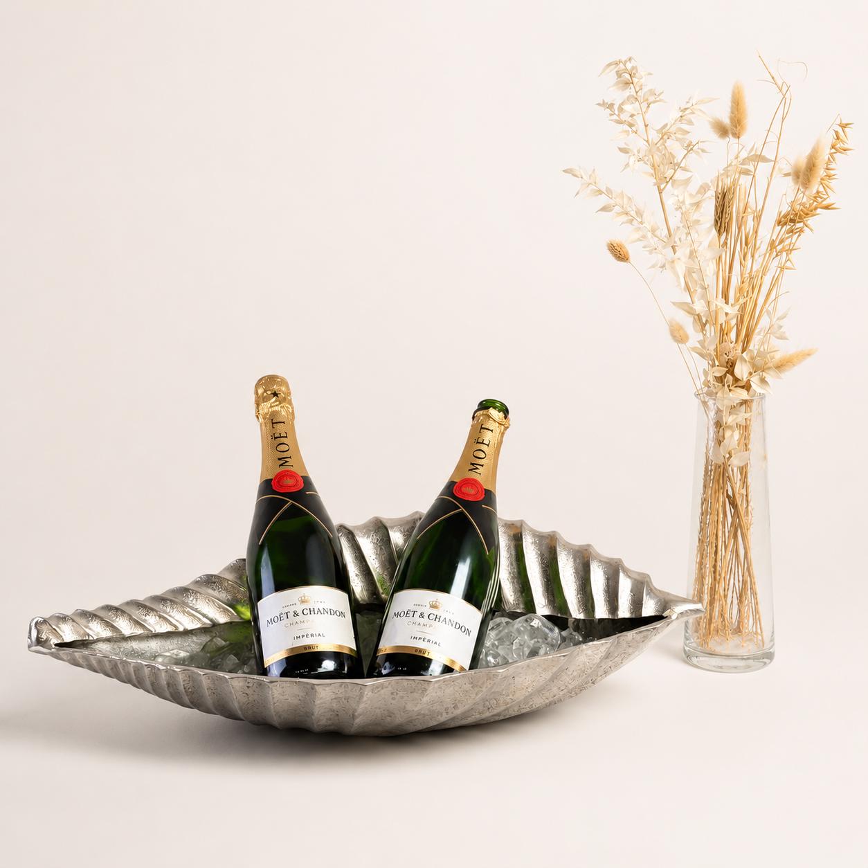 Clam Shell Champagne Ice Bucket & Silver Wine Cooler Bowl