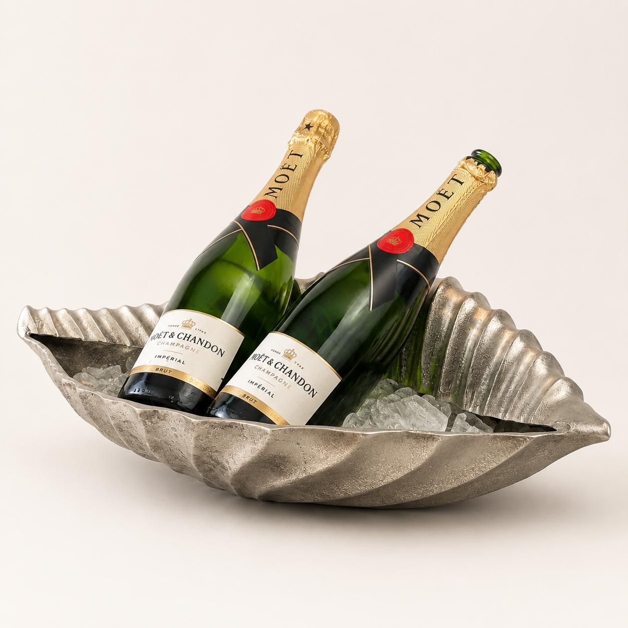 Clam Shell Champagne Ice Bucket & Silver Wine Cooler Bowl