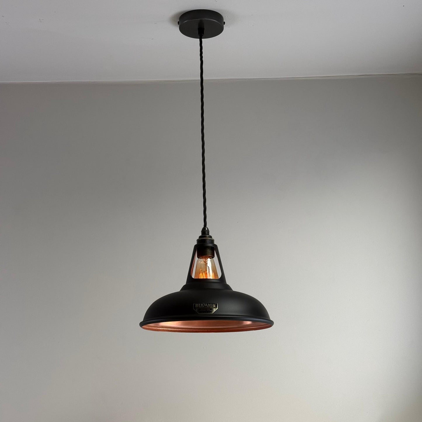 Cawston - Matt Black & Antique Copper Lampshade Slotted Design Pendant Light *Pre Order* - 11 Inch