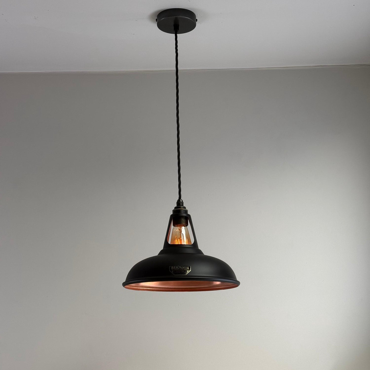Cawston - Matt Black & Antique Copper Lampshade Slotted Design Pendant Light *Pre Order* - 11 Inch