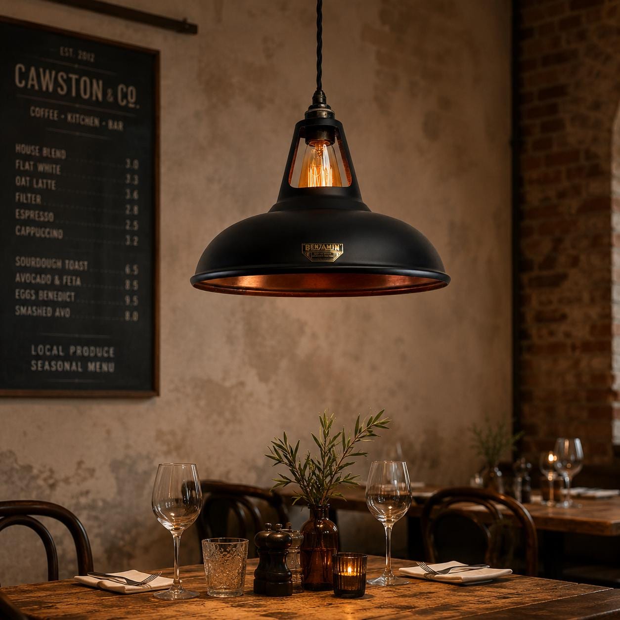 Cawston XL - Matt Black & Antique Copper Coolicon Lampshade Pendant | 14 Inch