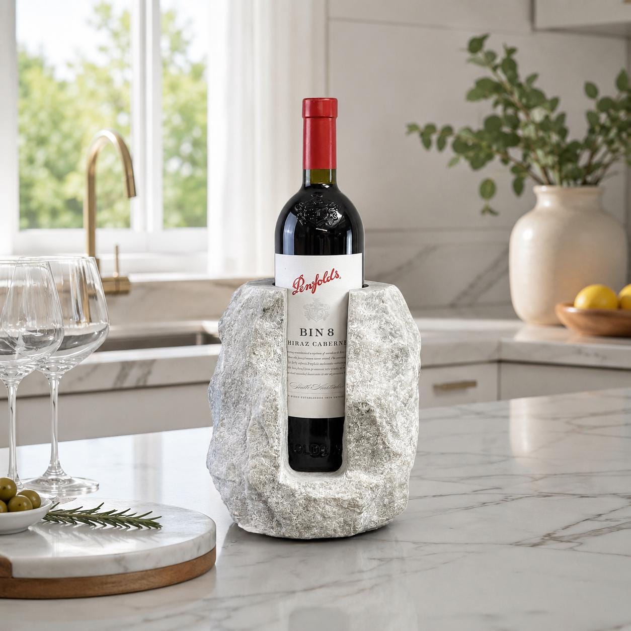 Solid Marble Wine Bottle Holder | Handcrafted Stone Wine Cooler