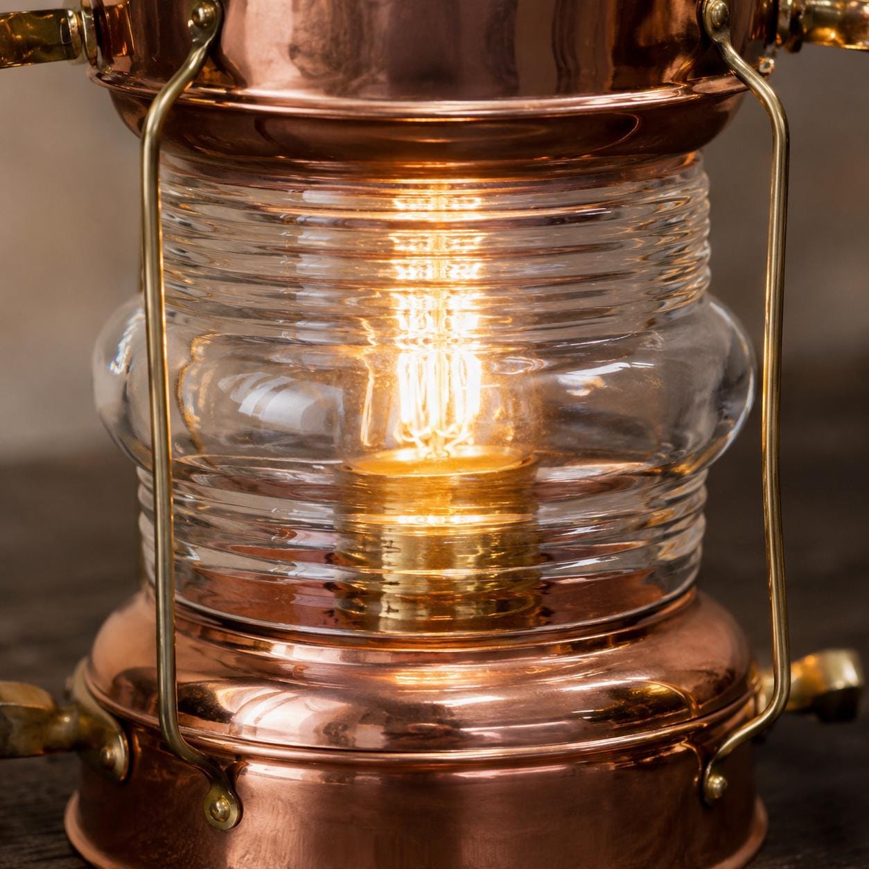 Solid Copper & Brass Nautical Anchor Table Lamp | Maritime Ship Lantern