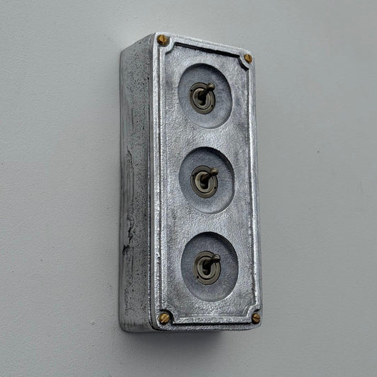 3 Gang 2 Way Solid Cast Metal Conduit Toggle Light Switch