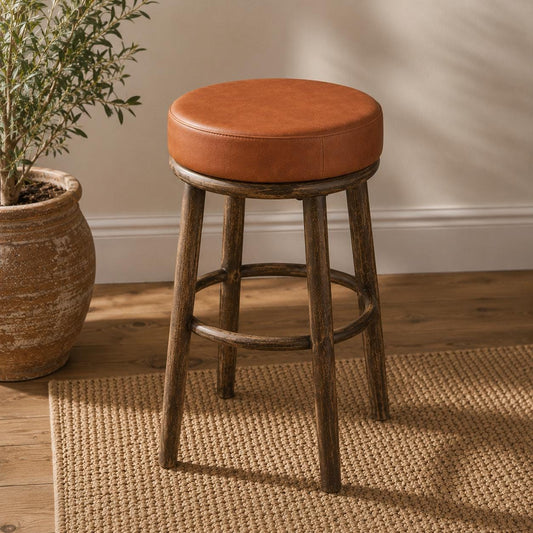 Tan Genuine Leather Round Replacement Stool Seat Pad - 31cm
