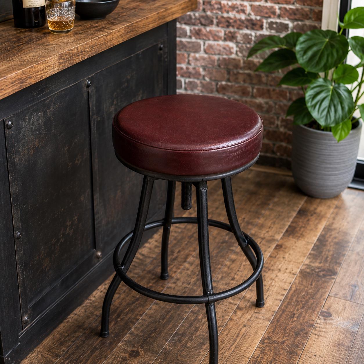 Oxblood Genuine Leather Round Bar Stool Replacement Seat - 31cm