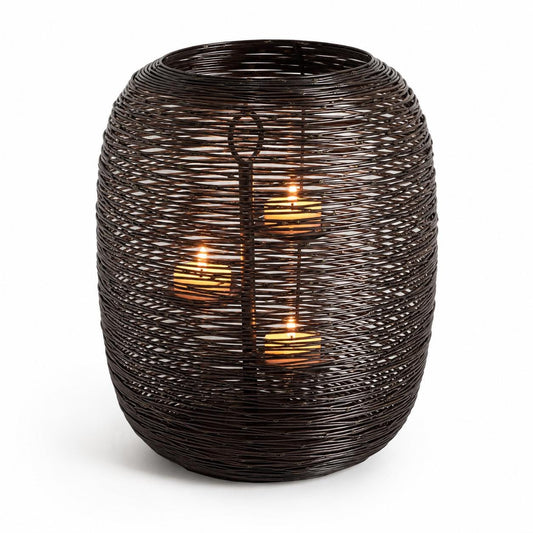 Botswana Black & Gold 3-Tier Tealight Lantern Candle Holder | 30cm