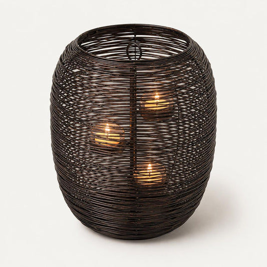 Botswana Black & Gold 3-Tier Tealight Lantern Candle Holder | 30cm