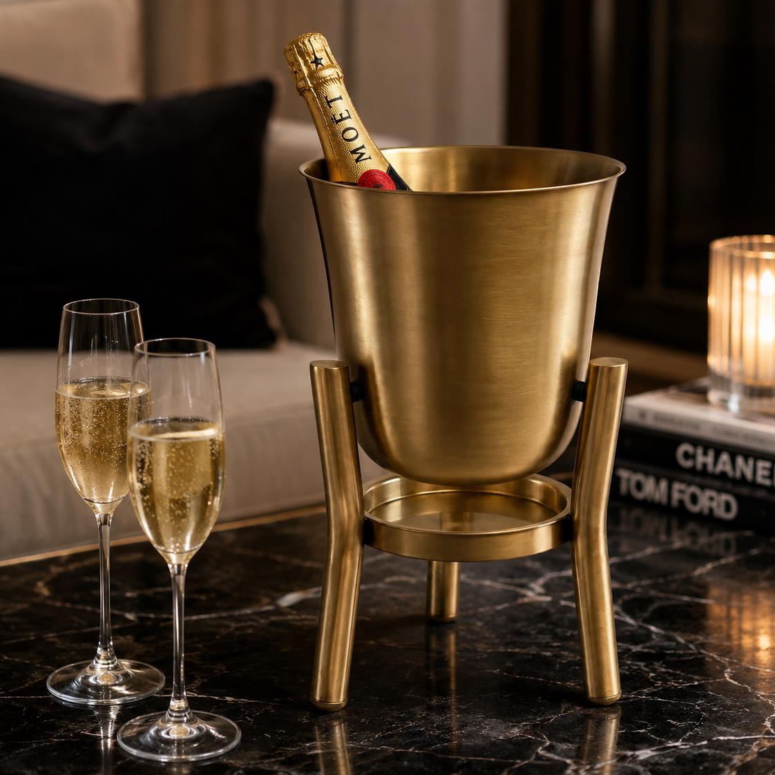 Rocket Antique Brass Floor & Table Standing Champagne and Wine Cooler