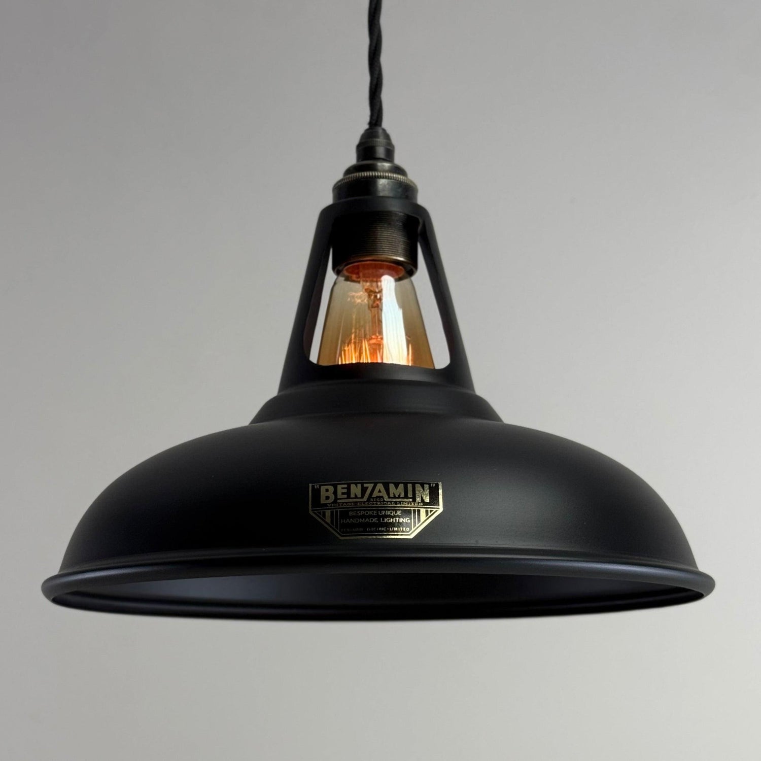 Cawston - Matt Black Lampshade Slotted Design Pendant Ceiling Light - 11 Inch