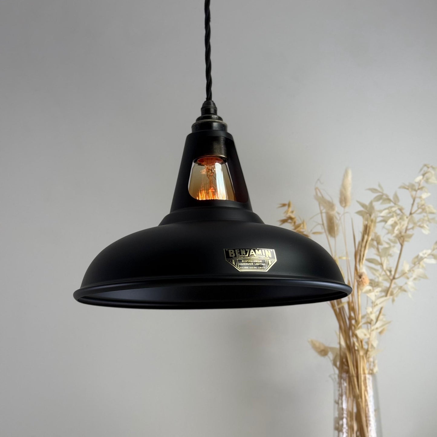 Cawston - Matt Black Lampshade Slotted Design Pendant Ceiling Light - 11 Inch
