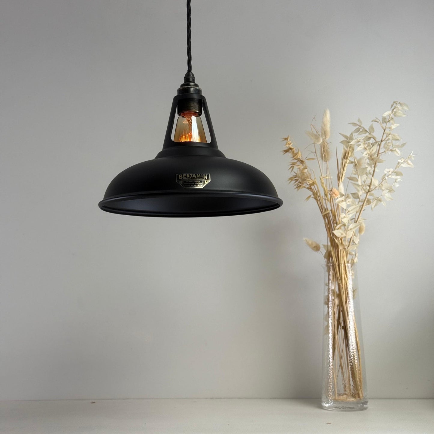 Cawston - Matt Black Lampshade Slotted Design Pendant Ceiling Light - 11 Inch