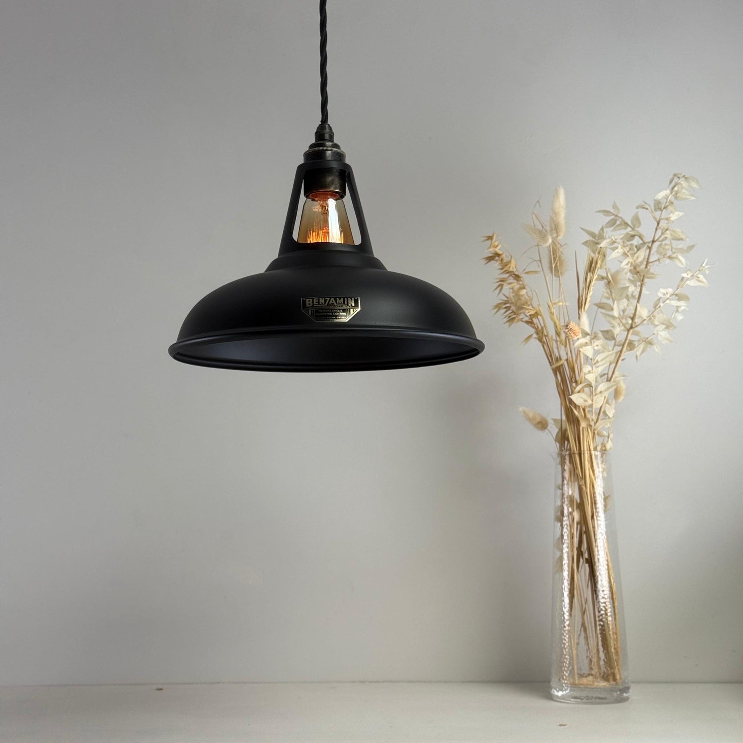 Cawston - Matt Black Lampshade Slotted Design Pendant Ceiling Light - 11 Inch