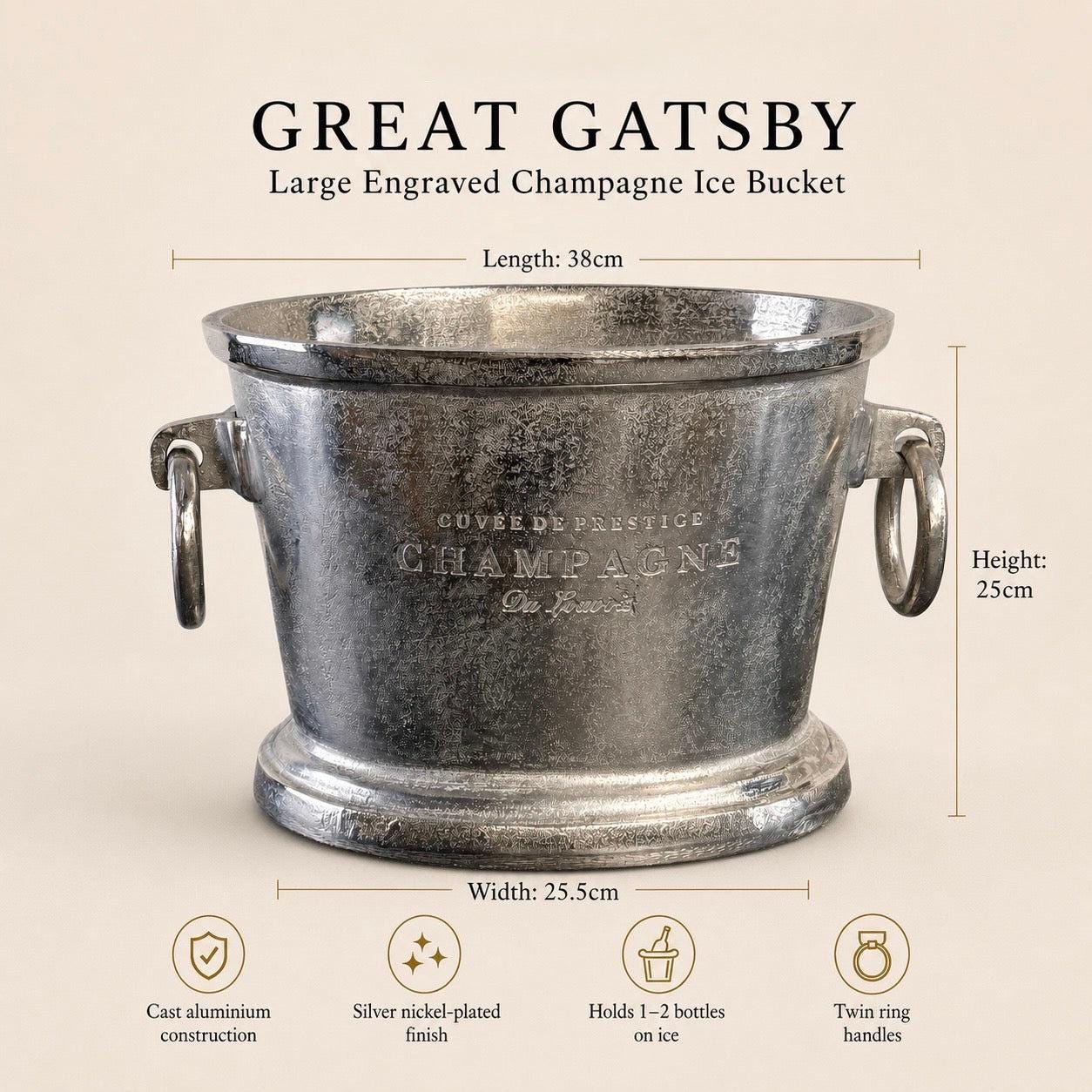 Great Gatsby Raw Cast Engraved Champagne Ice Bucket