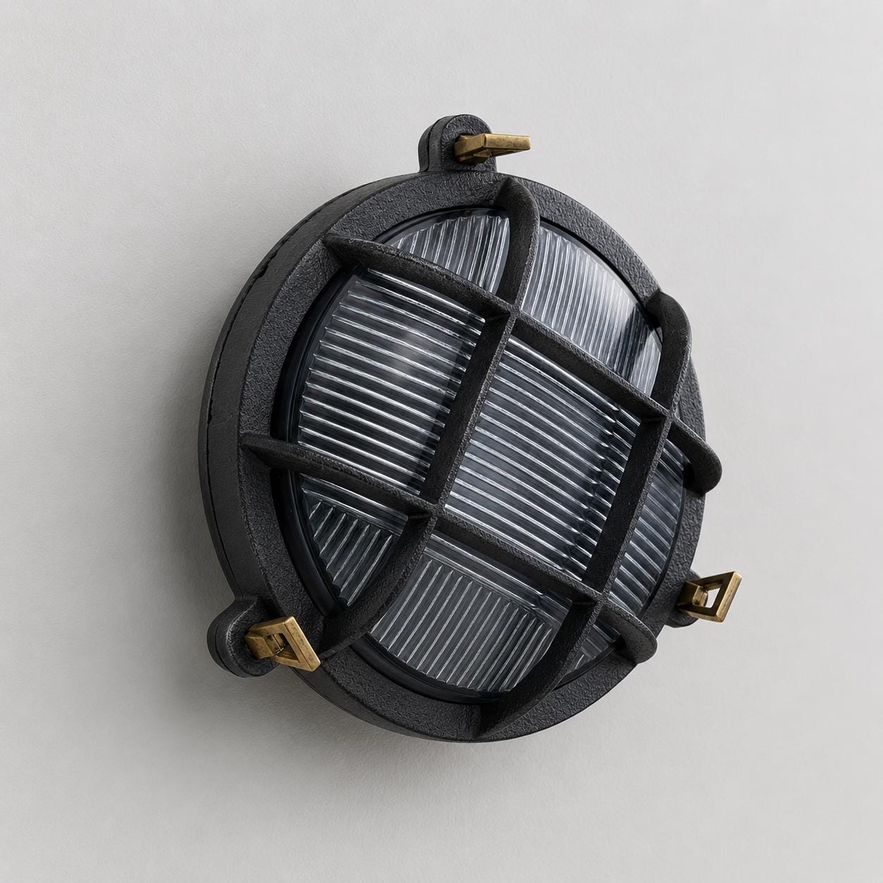 Wroxham ~ Cast Pewter Caged Nautical Bulkhead Wall Light Industrial Ceiling Fixture