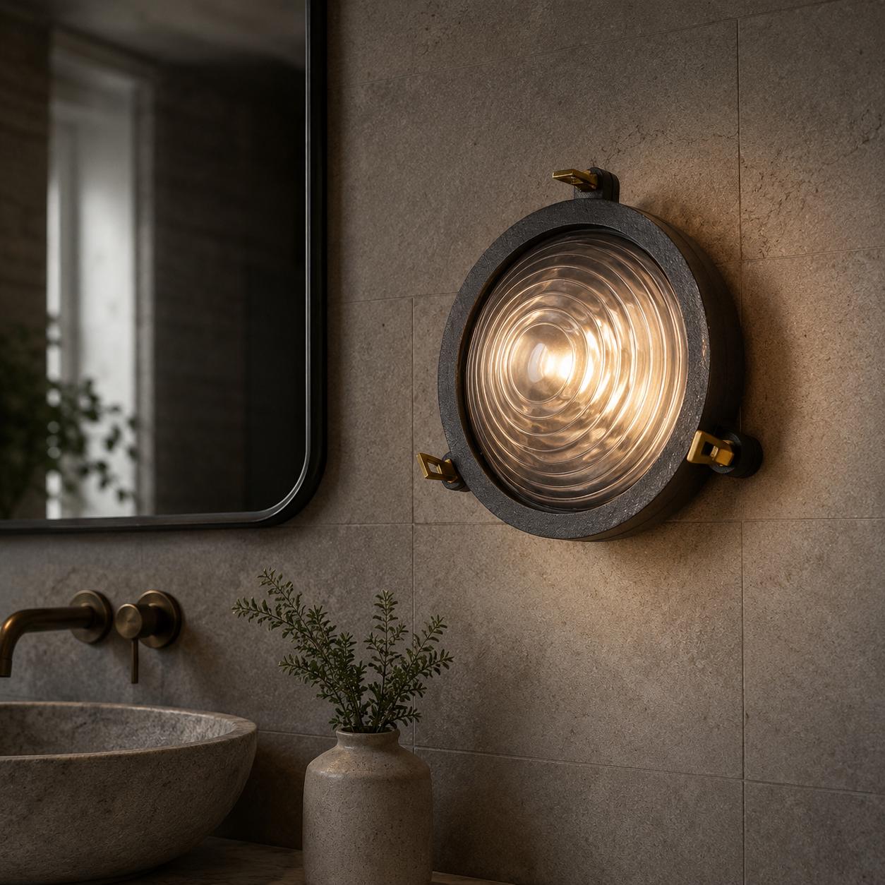 Wroxham - Pewter Round Bulkhead Wall & Ceiling Light - 9 Inch