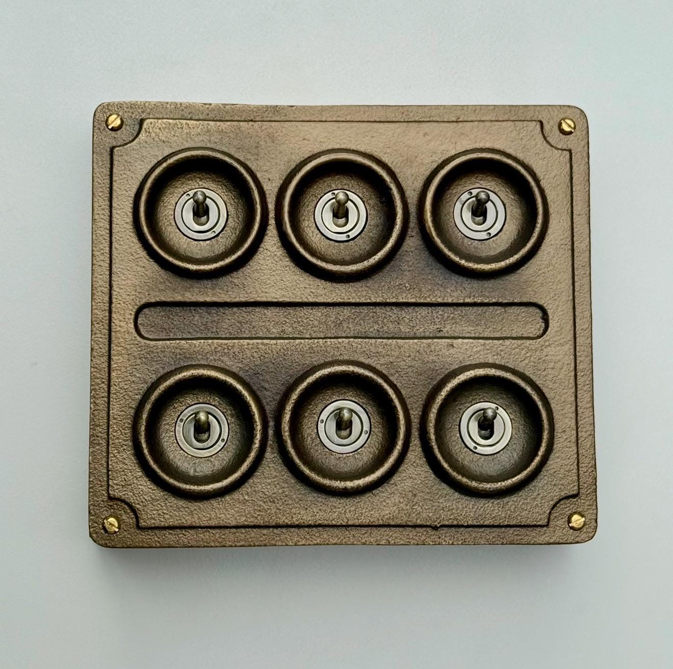 6 Gang 2 Way Antique Brass Solid Cast Metal Conduit Light Switch Industrial Vintage Crabtree