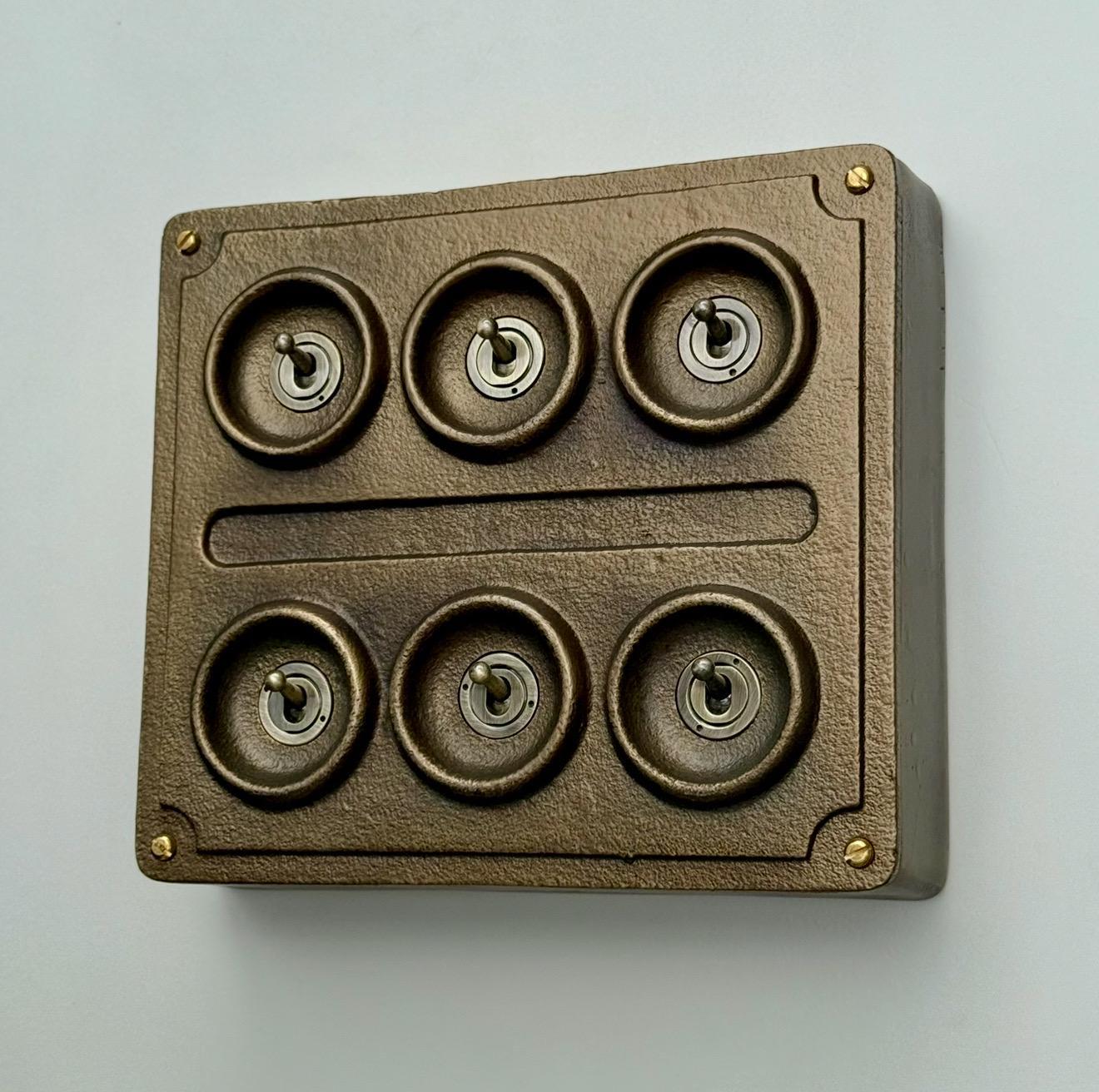 6 Gang 2 Way Antique Brass Solid Cast Metal Conduit Light Switch Industrial Vintage Crabtree