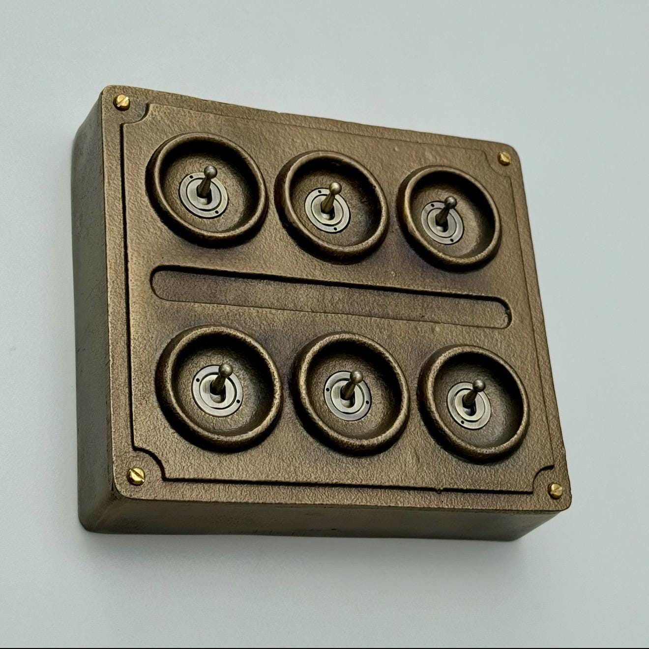 6 Gang 2 Way Antique Brass Solid Cast Metal Conduit Light Switch Industrial Vintage Crabtree