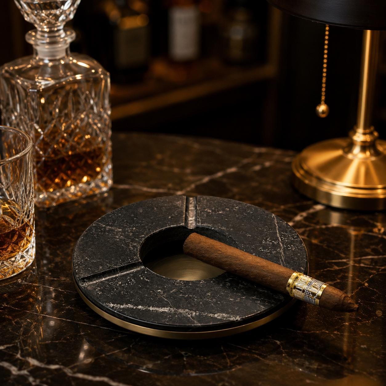 Marble Cigar Ashtray Brass Cigarette Holder Catchall Tray Handcrafted Gift
