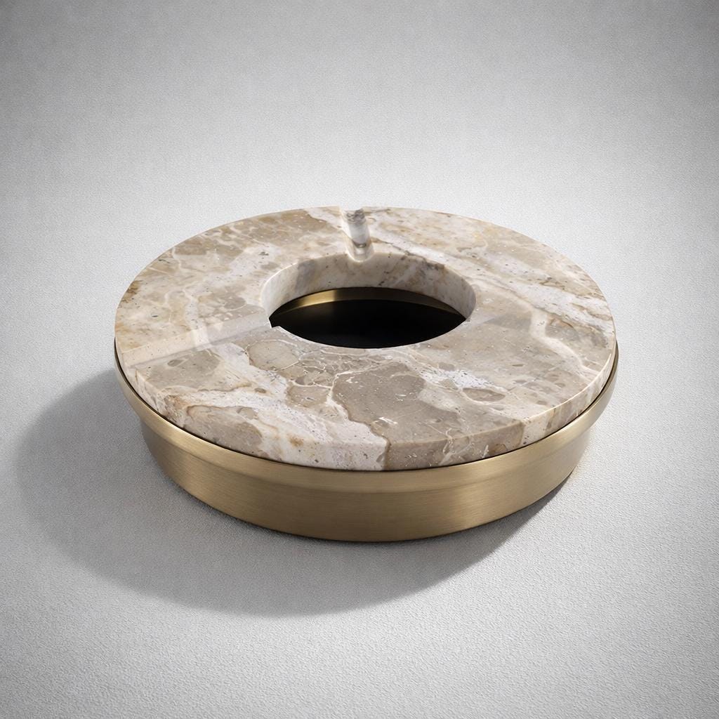 Marble Cigar Ashtray Brass Cigarette Holder Catchall Tray Handcrafted Gift