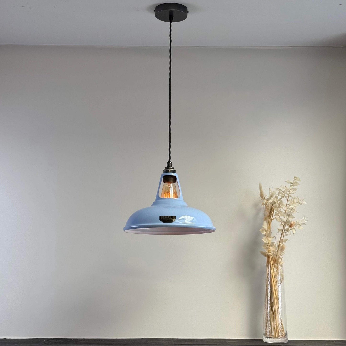 Cawston - Light Sky Blue Slotted Lampshade Pendant Set Light *Worn* - 11 Inch