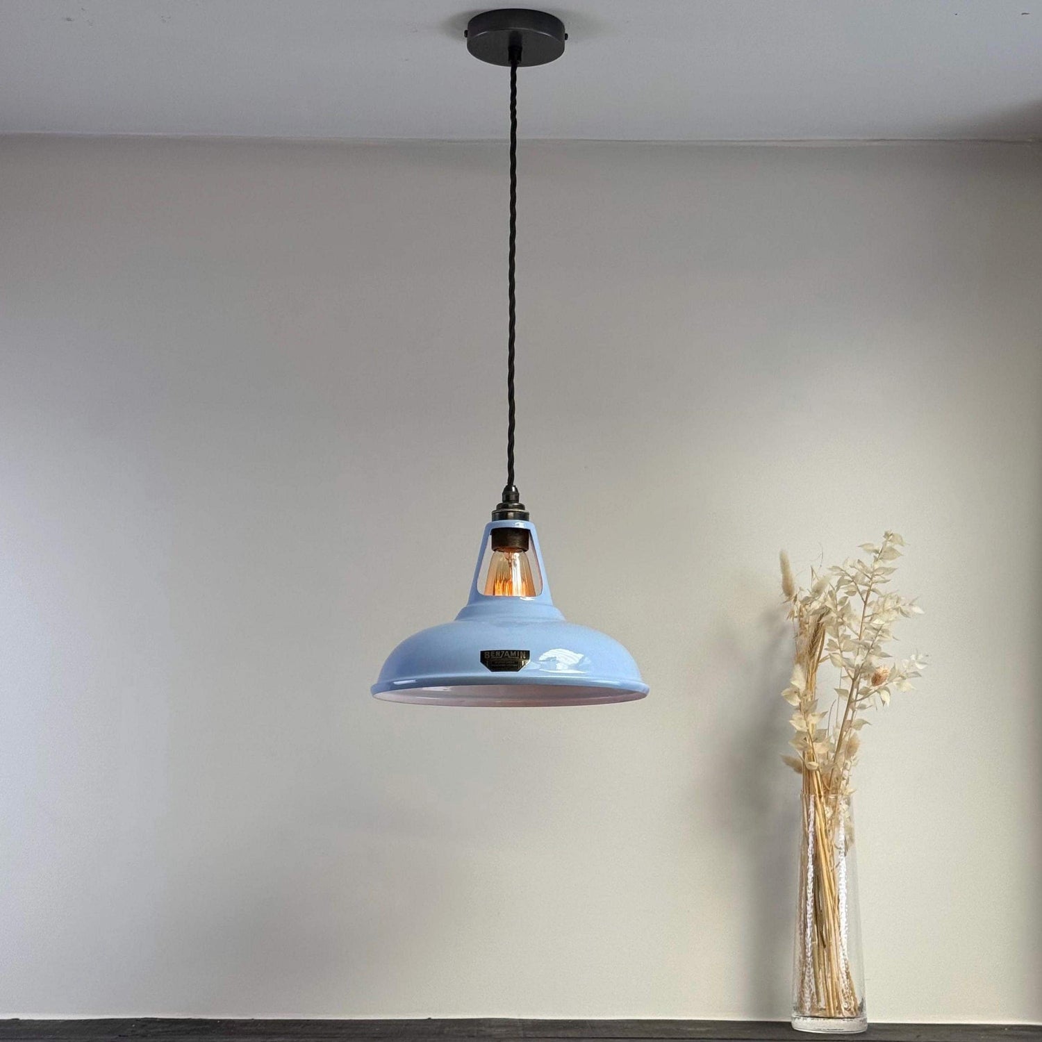 Cawston - Light Sky Blue Slotted Lampshade Pendant Set Light *Worn* - 11 Inch