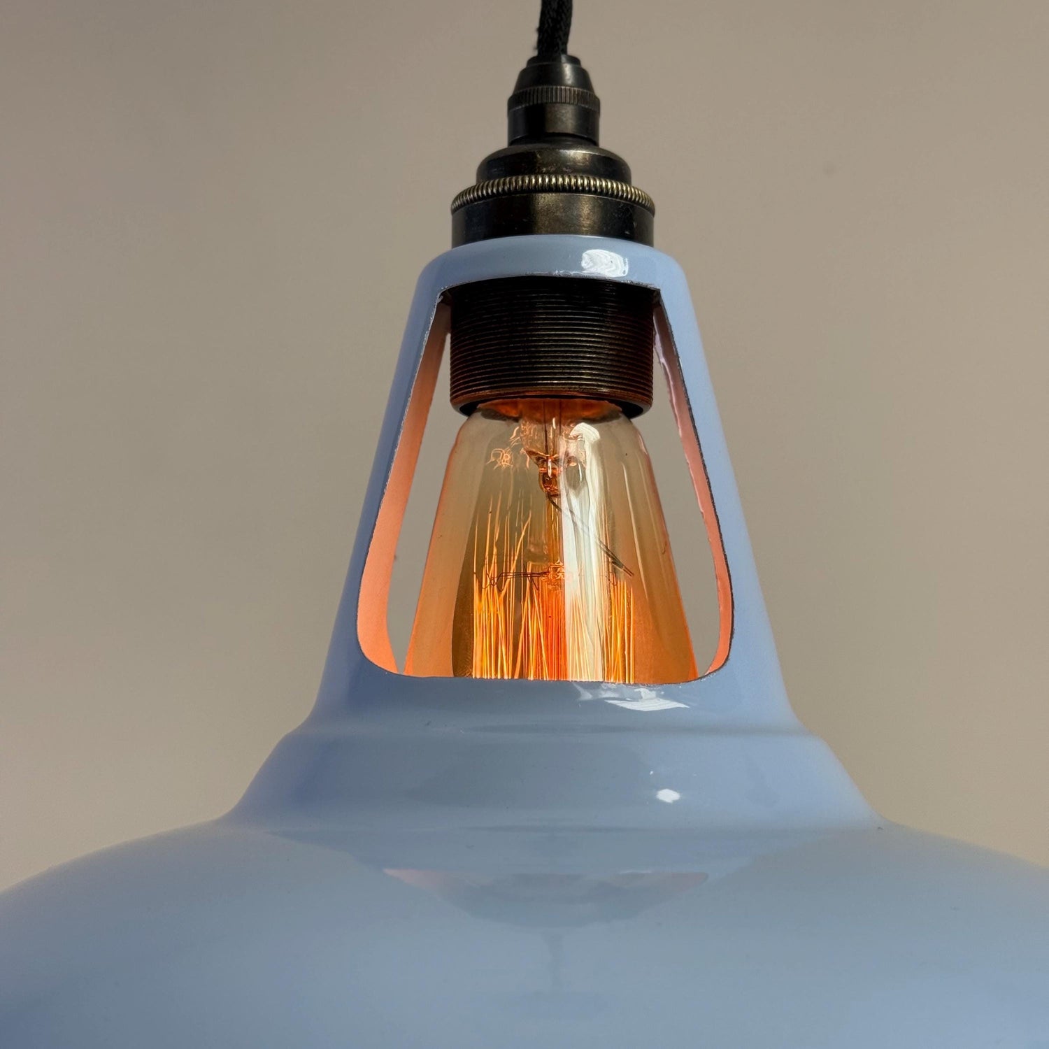 Cawston - Light Sky Blue Slotted Lampshade Pendant Set Light *Worn* - 11 Inch