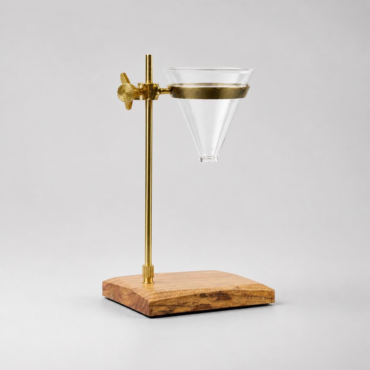 Slow Drip Pour Over Coffee Stand | Brass, Wood & Glass Brewer
