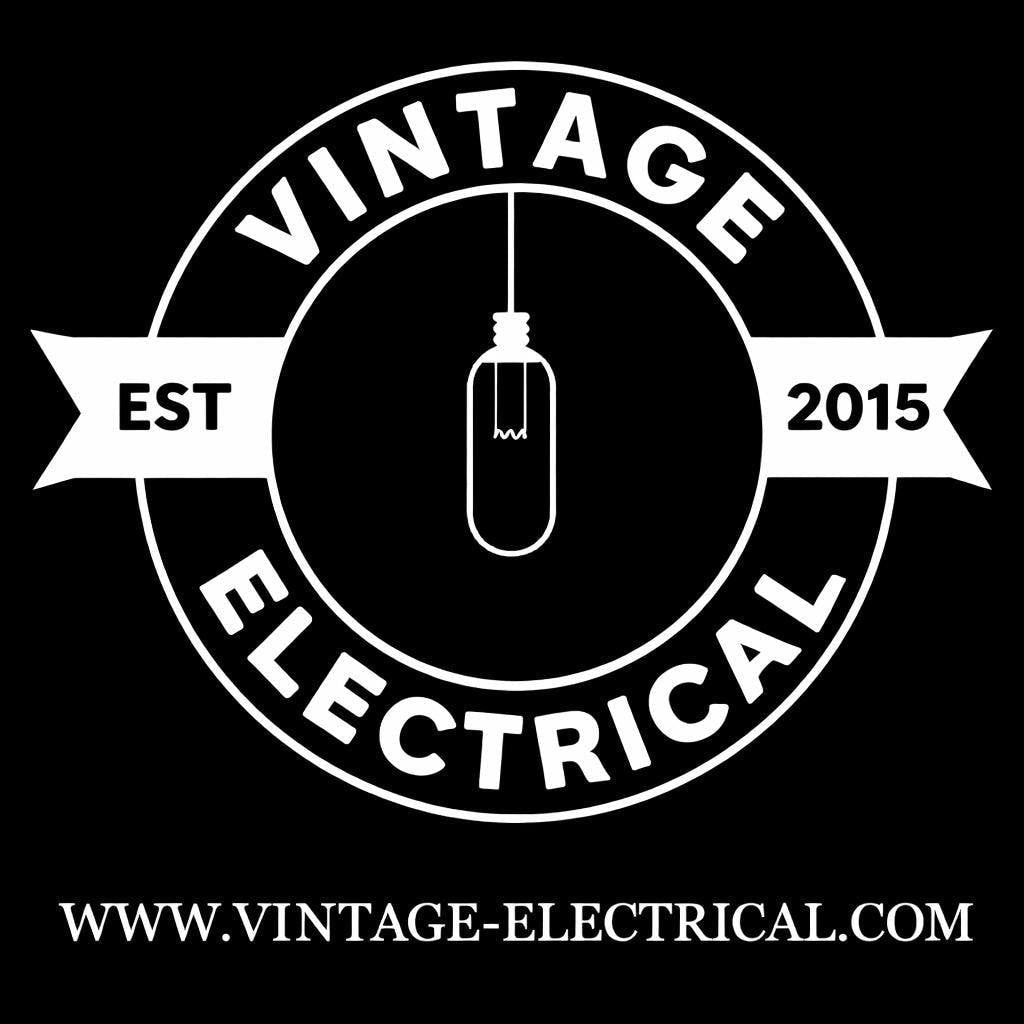 Vintage Electrical logo with a light bulb icon on a black background