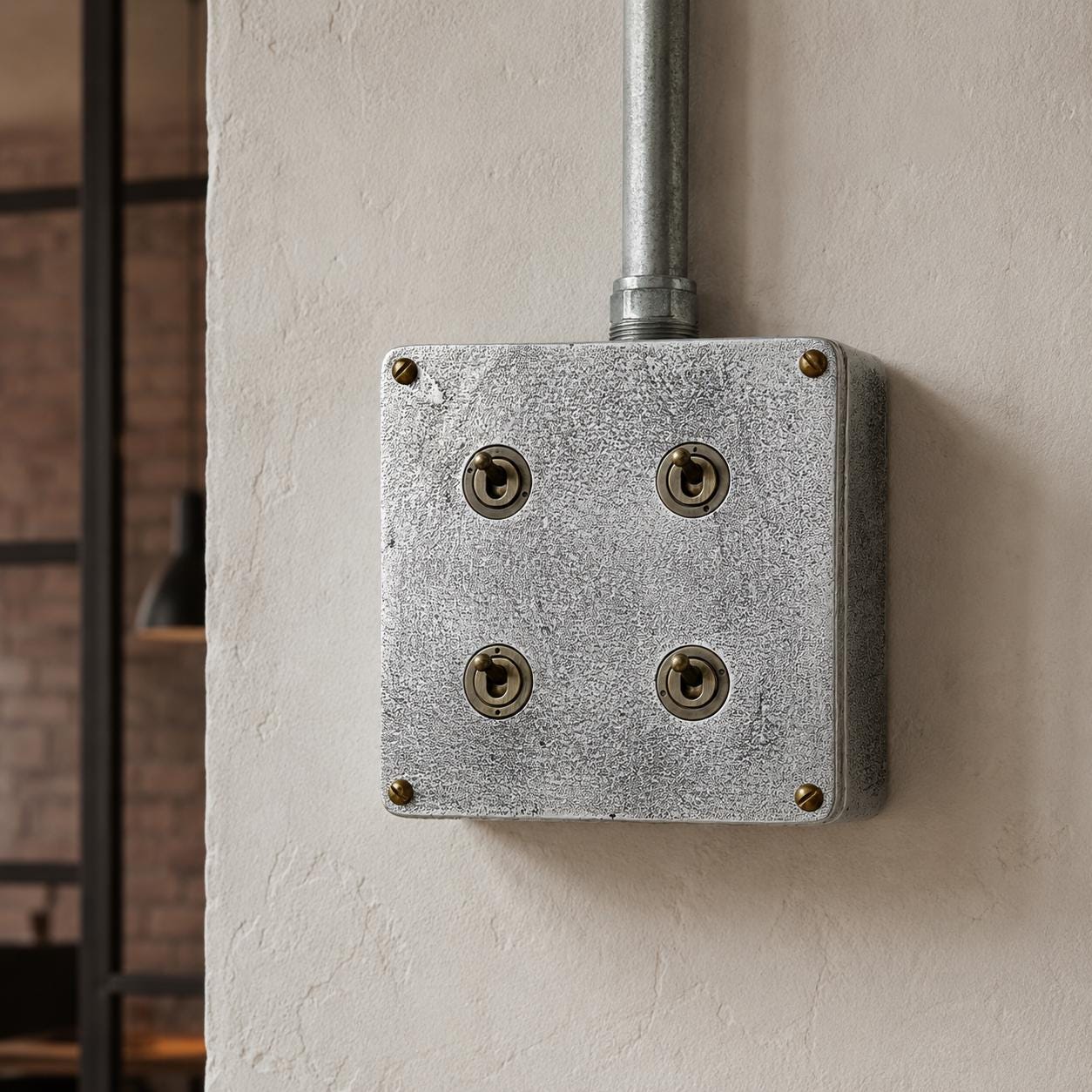 4 Gang 2 Way Solid Cast Metal Conduit Light Switch | Vintage Industrial Style