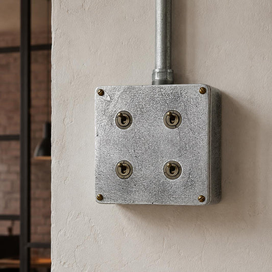 4 Gang 2 Way Solid Cast Metal Conduit Light Switch | Vintage Industrial Style