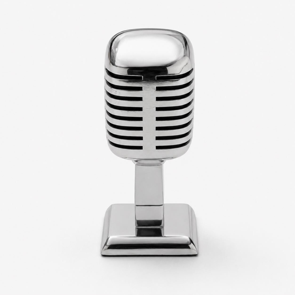 Vintage Microphone Phone Holder | Retro Desk Stand in Polished Aluminium