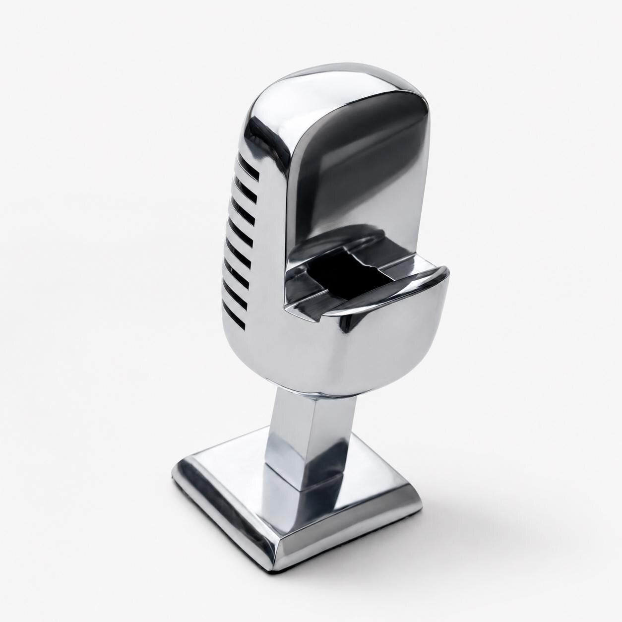 Vintage Microphone Phone Holder | Retro Desk Stand in Polished Aluminium