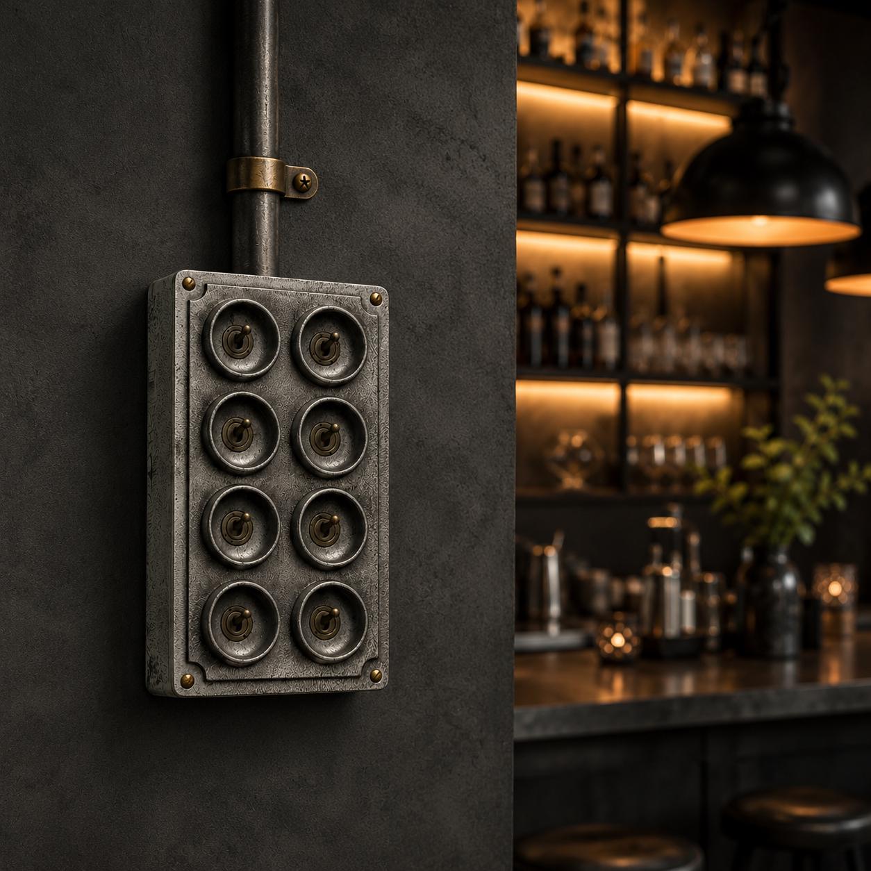 8 Gang 2 Way Toggle Light Switch | Cast Aluminium Surface Mounted Industrial Conduit Switch