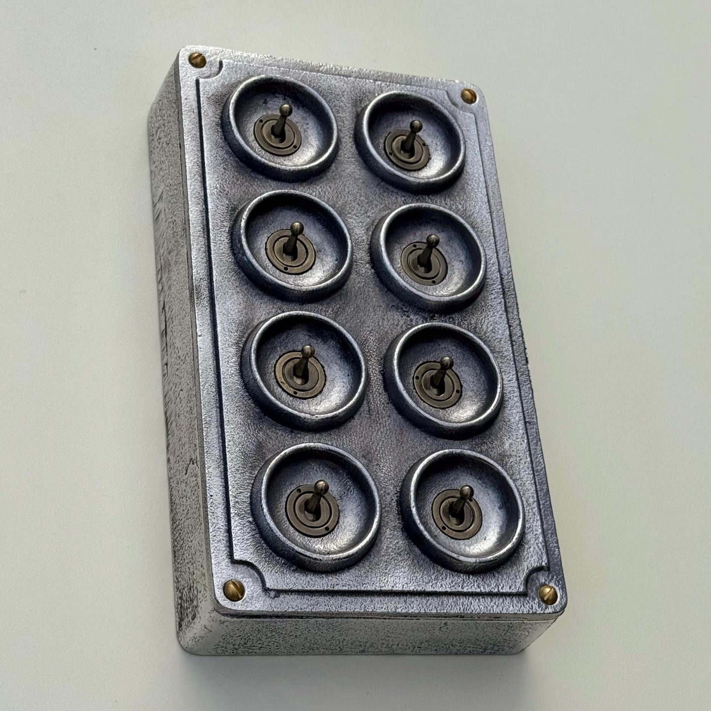 8 Gang 2 Way Solid Cast Metal Conduit Light Switch Industrial - Vintage Crabtree Style