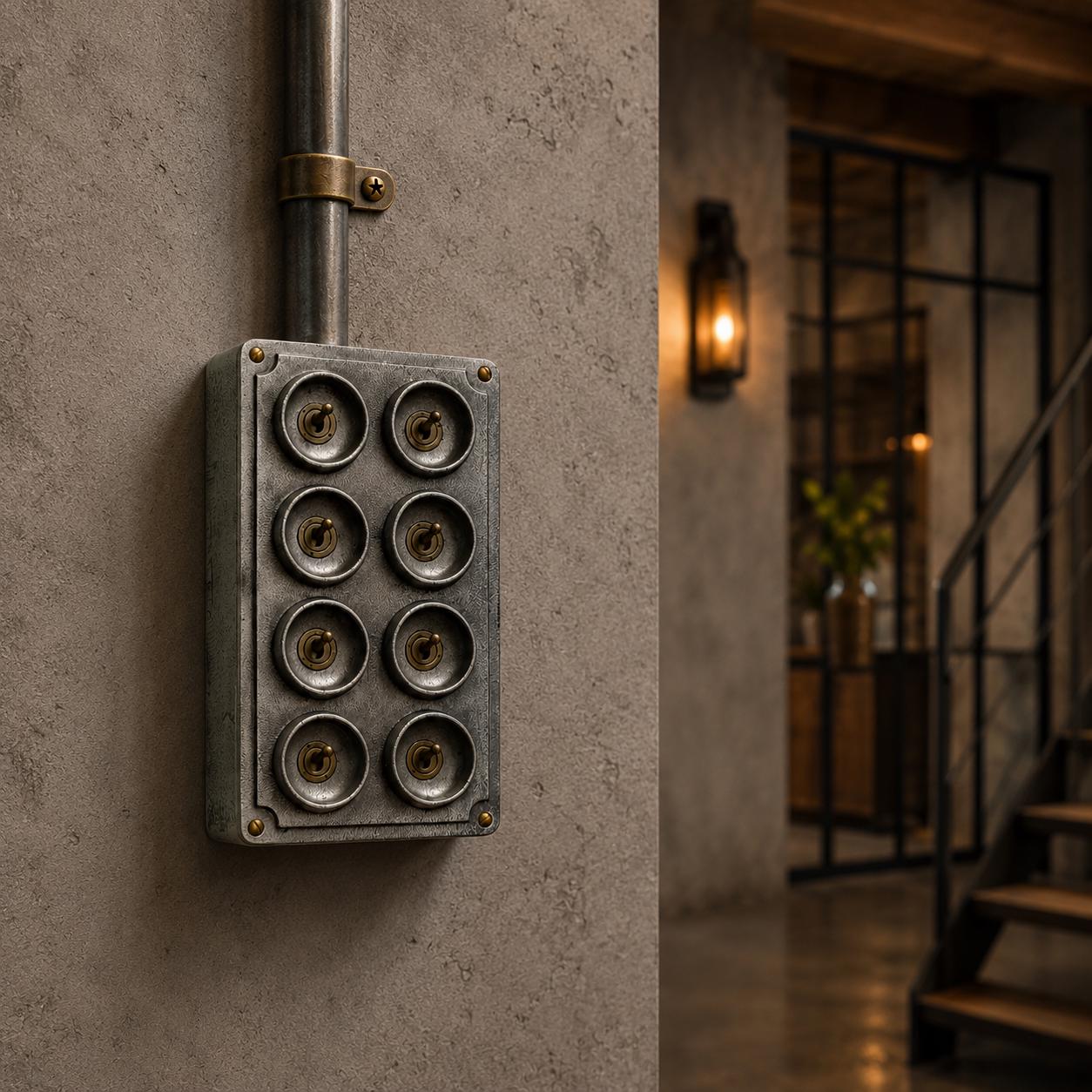 8 Gang 2 Way Toggle Light Switch | Cast Aluminium Surface Mounted Industrial Conduit Switch
