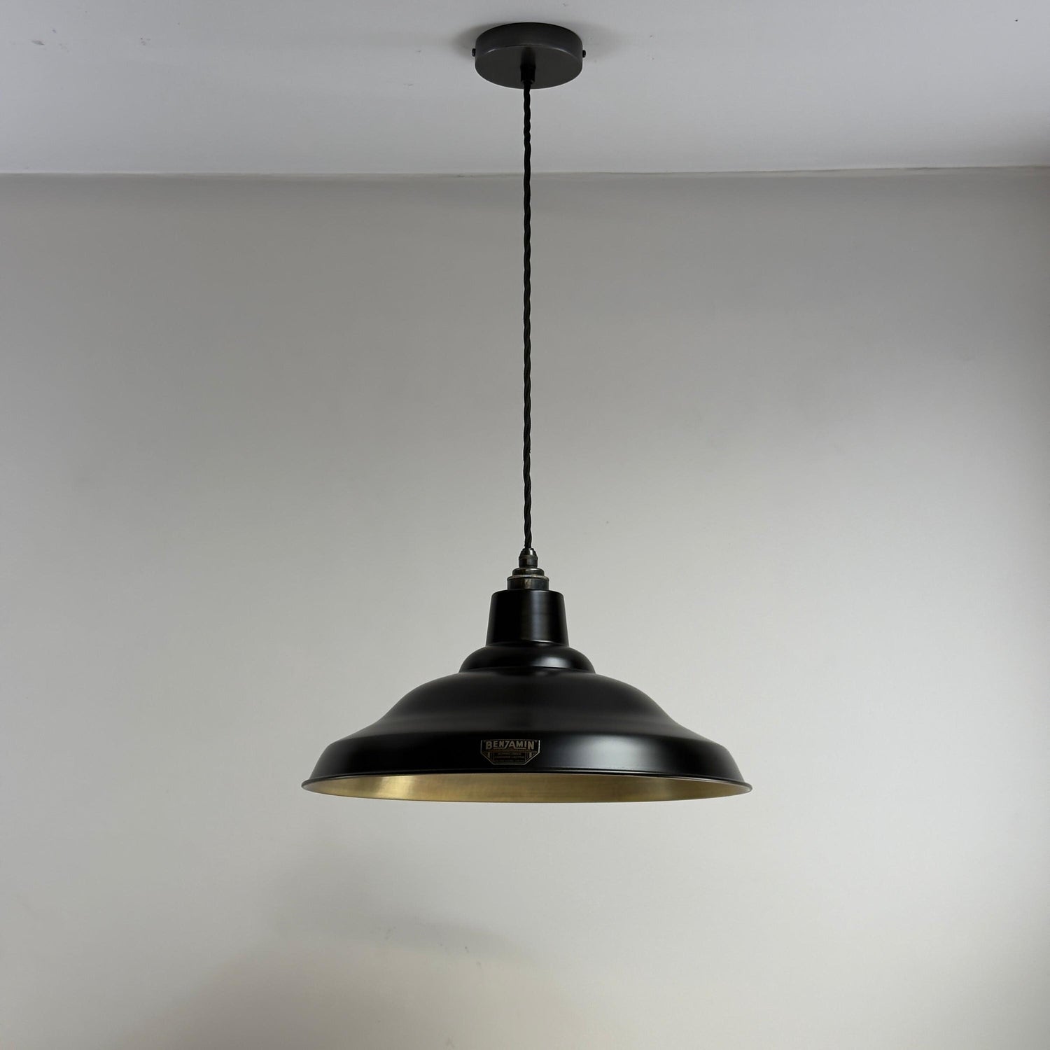 Bawsey - Matt Black & Antique Brass Lampshade Pendant Ceiling Light - 16 Inch