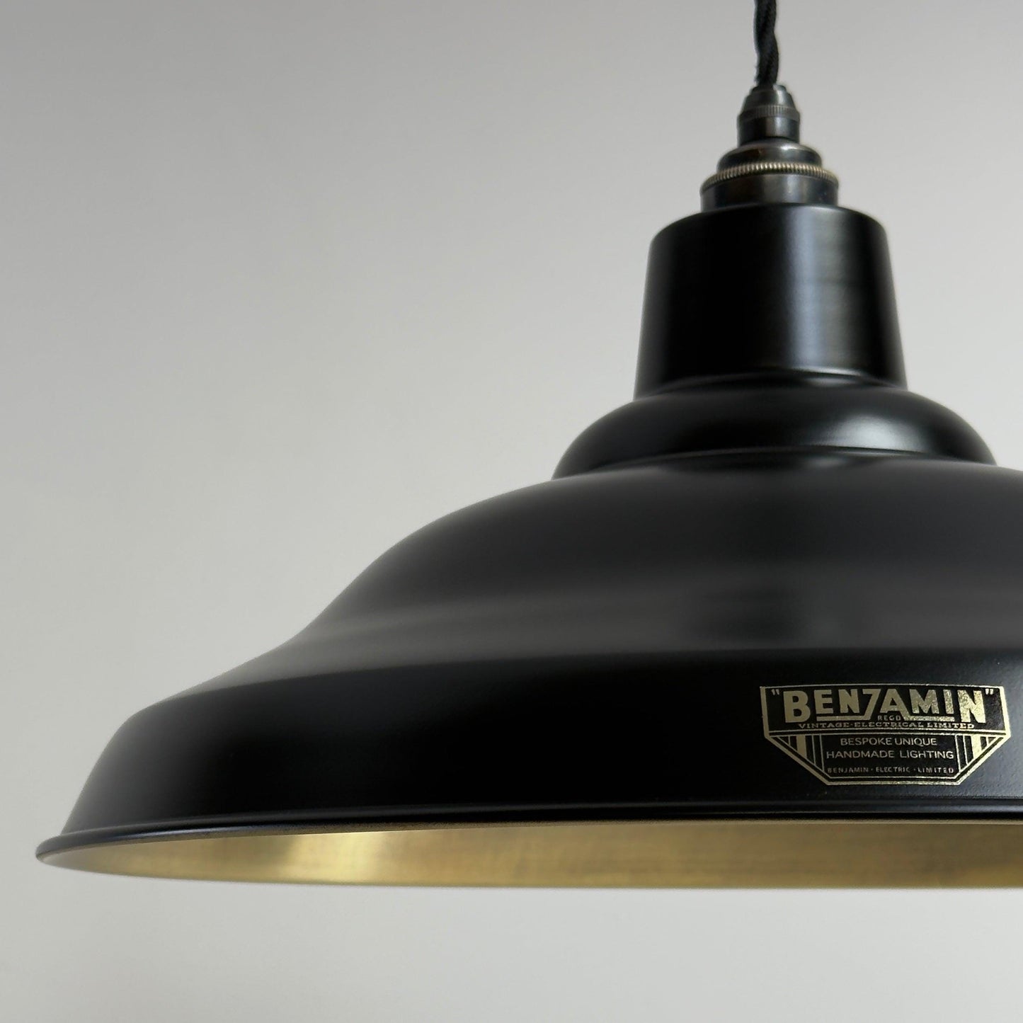 Bawsey - Matt Black & Antique Brass Lampshade Pendant Ceiling Light - 16 Inch